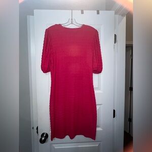 SHEIN Vibrant Pink Textured Midi Dress